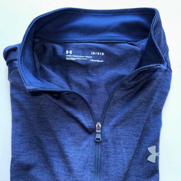 Under Armour Mens 1/4 Zip Pullover Large Blue Long Sleeve Training lightweight - Picture 4 of 9